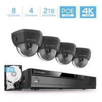 Amcrest 4K 8CH Security Camera System w/ 4K (8MP) NVR, (4) x 4K (8-Megapixel) IP67 Weatherproof Metal Dome POE IP Cameras (3840x2160), Pre-Installed 2TB Hard Drive, NV4108E-HS-IP8M-2493EB4-2TB (Black)