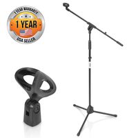 Pyle Foldable Tripod Microphone Stand - Universal Mic Mount and Height Adjustable from 37.5'' to 65.0'' Inch High w/ Extending Telescoping Boom Arm Up to 28.0'' - Knob Tension Lock Mechanism PMKS3