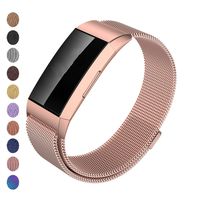 Meikeio Replacement Bands Compatible for Fitbit Charge 3, Charge 3 Stainless Steel Metal Bands(Rose Gold,Small)