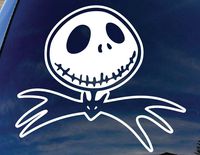 NB4C NIGHTMARE BEFORE CHRISTMAS JACK SKELETON IN BAT BOWTIE VINYL STICKERS SYMBOL 5.5" DECORATIVE DIE CUT DECAL FOR CARS TABLETS LAPTOPS SKATEBOARD - WHITE