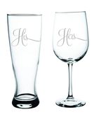 His Pilsner Beer Glass, 23oz. and Hers Wine Glass, 19oz. (set of 2) - Great Couples Gift.