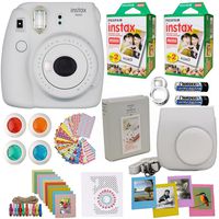 Fujifilm Instax Mini 9 Instant Camera White (USA)+ Fuji INSTAX Film (40 Sheets) + Accessories Kit Bundle +Case with Strap + Selfie Lens + Assorted Frames + Photo Album + Colorful Sticker Frames + Mor