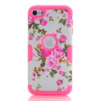 Rosepark iPod Touch 5 Case,iPod Touch 6 Case, (TM) [Flowers Pattern] 3-Piece Style Hybrid Shockproof Hard Case Cover for Apple iPod Touch 5 6th Generation(Hot Pink),with Screen Protector+Stylus