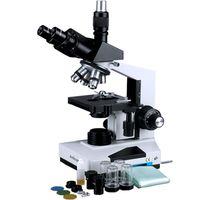 AmScope T490A Compound Trinocular Microscope, WF10x and WF16x Eyepieces, 40X-1600X Magnification, Brightfield, Halogen Illumination, Abbe Condenser, Double-Layer Mechanical Stage, Sliding Head, High-Resolution Optics