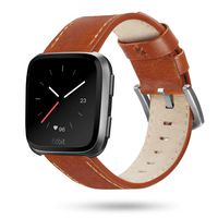 Fitbit Versa Bands, ProCase Genuine Leather Replacement Band Adjustable Wristbands Soft Comfortable Classic Bracelet Strap for Fitbit Versa Fitness Smart Watch, Women Men Large Small -Brown, Large