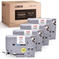 LEMERO Compatible with P Touch Label Maker Tape TZe-231 TZe231 Tape 12mm 0.47 Laminated White 26.2 Feet for Brother P Touch PT-D210 PT-D400 PT-D600 PT-D200 PT-H110 PT-D400AD PT-1290 PT-2730 (4 Pack)