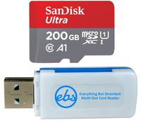 SanDisk 200GB SDXC Micro Ultra Memory Card Bundle Works with Samsung Galaxy A50, A40, A30 Cell Phone Class 10 (SDSQUAR-200G-GN6MN) Plus (1) Everything But Stromboli (TM) MicroSD and SD Card Reader