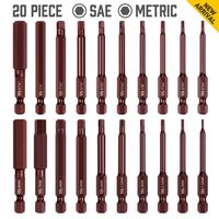 Amartisan 20 PACK Hex Head Allen Wrench Drill Bit Set, Metric and SAE S2 Steel Hex Bits Set, Magnetic Tips, 2.3" Long With Storage box