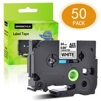 GREENCYCLE 50-Pack Compatible for Brother 1'' 24mm Black on White Cassettes TZe251 TZe-251 TZ-251 TZ251 Standard Laminated Label Tape for P Touch PTD600 PTP750W PTP710BT PTP700 PTE500 PTE550W PT1400