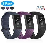 Compatible with Fitbit Charge 3 Bands, Youkex Silicone Replacement Wristband Waterproof Fitness Sport Strap Watch Band for Fitbit Charge 3, Charge 3 SE Women Men Large Navy Blue Black Purple 3 Pack