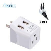 Ceptics Japan, Philippines Travel Adapter Plug with Dual USB - USA Input - Type A - Ultra Compact (CTU-6) - Perfect for Cell Phones, Laptops, Camera Chargers (Renewed)