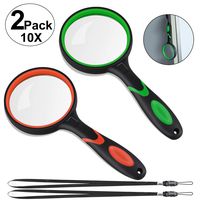 10X Magnifying Glass Handheld Reading Magnifier, 75mm Magnifying Lens and Non-Slip Handle with Rope for Jewelry, Coin, Reading, Hobbies, Crafts, Insect, Plant, Science(2 Pack)