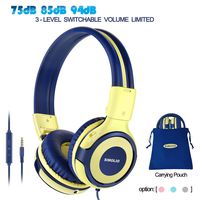 SIMOLIO Kids Headphones with Microphone, 94dB-85dB-75dB Volume Limited Headphone Share Port, On-Ear Wired Stereo Headphone with AUX Jack, Foldable & Durable Headphones for Children,Teens (Yellow)