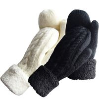 Women's Winter Gloves Warm Lining - Cozy Wool Knit Thick Gloves Mittens in 11 color (Black+white)