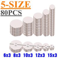 ELECFIND 80PACK, 5, 6x3, 8x3, 10x3,12x3,15x2, Round Refrigerator, Fridge Magnet Disc(Multiple-Sizes), silvery