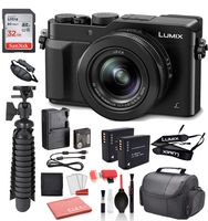 Panasonic Lumix DMC-LX100 Digital Camera (Black) USA (DMC-LX100K) with Accessory Bundle Package Deal -SanDisk 32gb SD Card + Replacement Battery BLG10 (2CT) + 12" Tripod + More