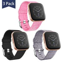 Maledan Bands Compatible with Fitbit Versa/Fitbit Versa 2/Fitbit Versa Lite Women Men, Breathable Woven Fabric Strap Replacement Band for Fitbit Versa Smart Watch, Large, 3 Pack Black/Light Gray/Pink