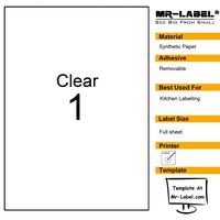 Mr-Label Clear Matte Full Letter Sheet Removable Adhesive Labels -Transparent Tear-Resistant Waterproof Stickers for Kitchen Use | Manufacturing and Storage-Laser Print Only (25 Sheets)