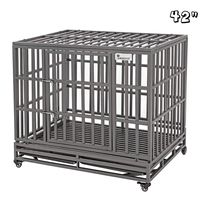 SMONTER 42" Heavy Duty Dog Crate Strong Metal Pet Kennel Playpen with Two Prevent Escape Lock, Large Dogs Cage with Wheels, Dark Silver ...