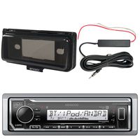 Kenwood KMR-M322BT Marine Bluetooth Receiver, Single DIN Radio Cover, Enrock 12V Amp Booster Kit