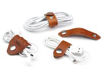 Pack & Smooch Cable Organizer Set Cable Management Ties 100% Vegetable Tanned Leather - Made in Germany Light Brown