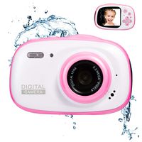 Abdtech Waterproof Kids Camera Gift for 8-12 Year Old Teens, Mini Digital Cameras for Child Girls Boys, 8MP Compact Camera with 16Gb SD Card Best Halloween (Pink)