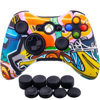 9CDeer 1 Piece of Silicone Water Transfer Protective Sleeve Case Cover Skin + 8 Thumb Grips Analog Caps for Xbox 360 Controller, Cartoon Paints