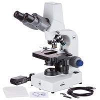 AmScope B450-3MP 40X-1000X Advanced Compound Microscope with Built-in 3MP Camera and Reversed Nosepiece