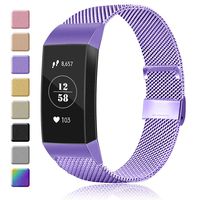 AK Stainless Steel Replacement Bands Compatible for Fitbit Charge 3 / Fitbit Charge 3 SE Bands, Metal Mesh Breathable Sport Wristband Loop with Adjustable Magnet Clasp (08 Violet, Large)
