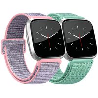 AK Bands Compatible with Fitbit Versa, Soft Replacement Wristband Sport Loop with Fastener Adjustable Closure for Fitbit Versa Lite Women Men (001Pink Sand/Marine Green, 5.5" - 9.4")