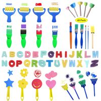 48Pcs Kids Paint Sponges,Sponge Painting Brushes Kids Painting Kits, Early Learning Flower Sponge Paint Brushes, Art Crafts Drawing Tools with 26 English Alphabets