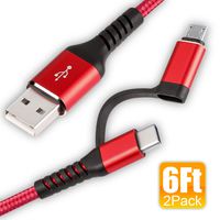 2 in 1 USB Type C & Micro USB Cable 6ft, CABEPOW Nylon Braided 3A Fast Android Charger Cable for Samsung Galaxy S9,Note 8,S8 S7 S6 Plus,HTC, LG, Sony Xperia,Google Pixel,Nexus