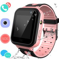 Jesam Smart Watches Phone for Boys Girls - Kids Water-Resistant Wrist Watch with Call SOS Voice Chat Camera Flashlight Alarm Sports Bands Gifts for Children Age 4-12 (02 S7 Pink)