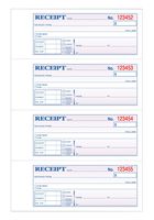 Adams Hardbound Receipt Book, 7.63 x 11 Inches, 3-Part, Carbonless, White/Canary/Pink, 4 Form Sets per Page, 200 Sets per Book (TCH1185)