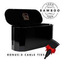 Large Black Bamboo Cable and Cord Management Organizer Box: X-Large Wire Cover and Cablebox for Power Strip and Surge Protector. Hide White and Black Cords to Baby Proof Your Small Electrical Storage