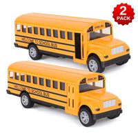 Think Wing School Bus Toy for Toddlers - 5 Inch 2 Set Die-cast Play Vehicles Pull Back car for Kids