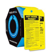 Accuform TAR706 Tags by-The-Roll Inspection and Status Record Tags, Legend"HOT Work Permit", 6.25" Length x 3" Width x 0.010" Thickness, PF-Cardstock, Black on Yellow (Pack of 100)