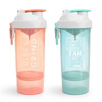 Smartshake Shaker Bottle with Motivational Quotes, Original2Go ONE 27 Ounce Protein Shaker Cup, Container Storage for Protein or Supplements (Two Pack - Rise & Grind + I Am)
