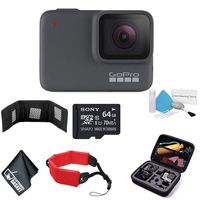 GoPro HERO7 Silver - Waterproof Digital Action Camera with Touch Screen 4K HD Video 10MP Photos CHDHC-601 - Bundle with 64GB Memory Cards + Floating Strap + More