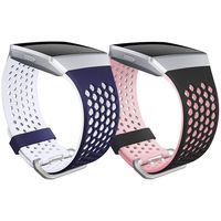 SKYLET for Fitbit Ionic Bands, 2 Pack Soft Silicone Breathable Replacement Wristband for Fitbit Ionic Smartwatch (No Tracker)[Blue-White&Black-Pink, Large]