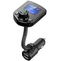 Bluetooth FM Transmitter for Car, Wireless FM Radio Transmitter Adapter Car Kit Dual USB Charging Port Car Charger with Hands Free Calls and 1.44" LCD Display Support Aux Input/Output TF Card USB Disk