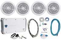 (4) Rockville RMC80W 8" 1600w Marine Boat Speakers+4-Ch Amplifier+Wires
