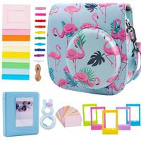 Case & Accessories Compatible with Fujifilm Instax Mini 9 8 8+ Instant Polaroid Film Camera, Bundle Pack Include Album, Selfie Lens & Other Accessories [Flamingo,6 Items Kit] by SAIKA