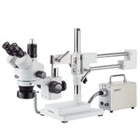 AmScope 3.5X-180X Simul-Focal Trinocular Boom Stereo Microscope with LED Fiber Optic Ring Light