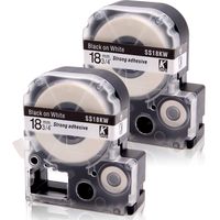 Absonic Tape Cassette Replacement for EPSON LabelWorksLW-400 LW-500 LW-600P LW-700 LW-900P LW-1000P LC-5WBN9/LK-5WBN (3/4" x 26', 18mm x 8m, Black on White) - 2 Pack