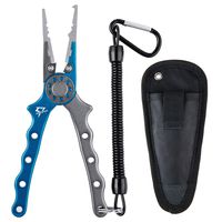 Piscifun Aluminium Fishing Pliers Hook Remover Braid Cutters Split Ring Pliers with Sheath and Lanyard (Blue Silver 7.1" Pliers)