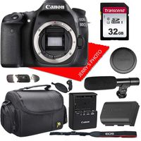 Canon EOS 80D 24.2 MP Digital SLR Camera Body Only with Dual Pixel CMOS AF Full HD 1080p Video + Transcend High Speed 32GB Memory Card + Shotgun Microphone and Accessory Kit