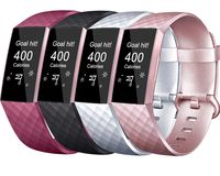 Tobfit Sport Bands Compatible for Fitbit Charge 3 and Charge 3 SE, 4 Pack, Soft Rubber Strap for Women/Men, Black/Rose Gold/Wine Red/Silver, Small