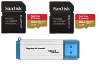 SanDisk 128GB Micro SDXC Extreme Memory Card (Two Pack) Bundle Works with GoPro Hero 7 Black, Silver, Hero7 White UHS-1 U3 A2 Plus (1) Everything But Stromboli (TM) 3.0 Micro/SD Card Reader