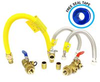 V & G 34kit 3/4" Tankless Heater Isolation Installation Complete Kit-NSF-61 Certified Lead Free Brass-Single Handle Full Port Flush Valves 2 Nipples 1 Gas 2 Water Line Hoses